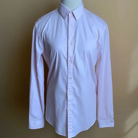 ZARA Pink Textured Button Down Shirt Size M Slim Fit - Picture 2 of 15
